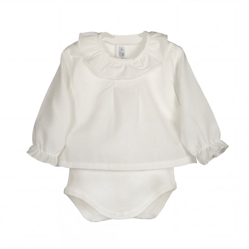 White Ruffle Collar Shirt Bodysuit — AGÜ Baby Spanish baby clothes